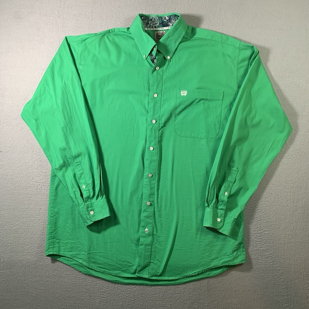 Cinch Men's Solid Green Long Sleeve Button Down Shirt Western Cowboy
